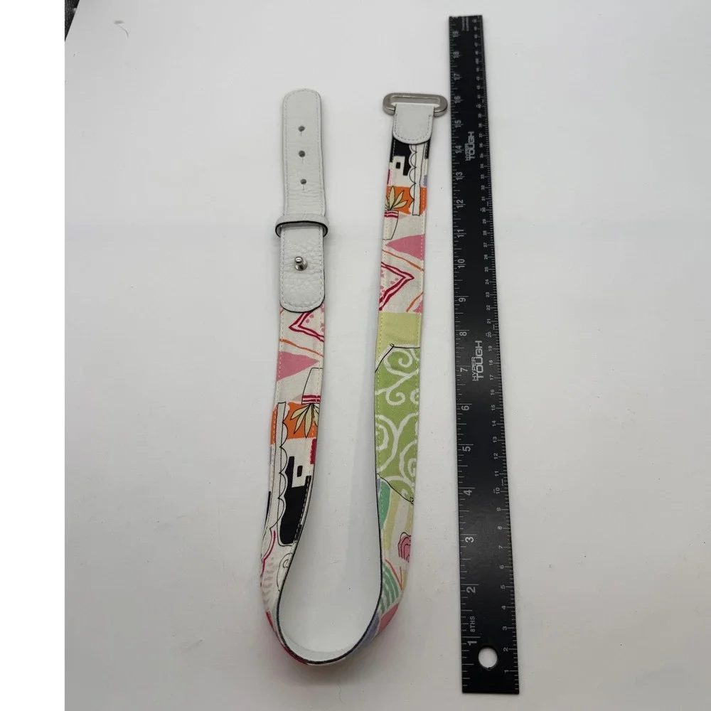 Talbots Womens XS White Leather Fabric Abstract Print Belt Silver Stud Closure